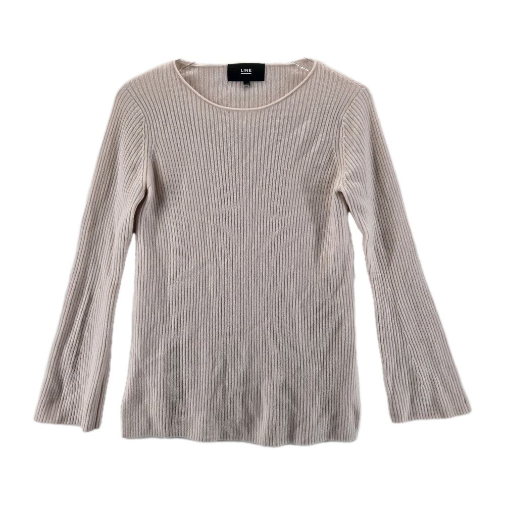 Line 100% Cashmere Sweater Womens Medium Light Pink Ribbed Knit Bell Sleeves